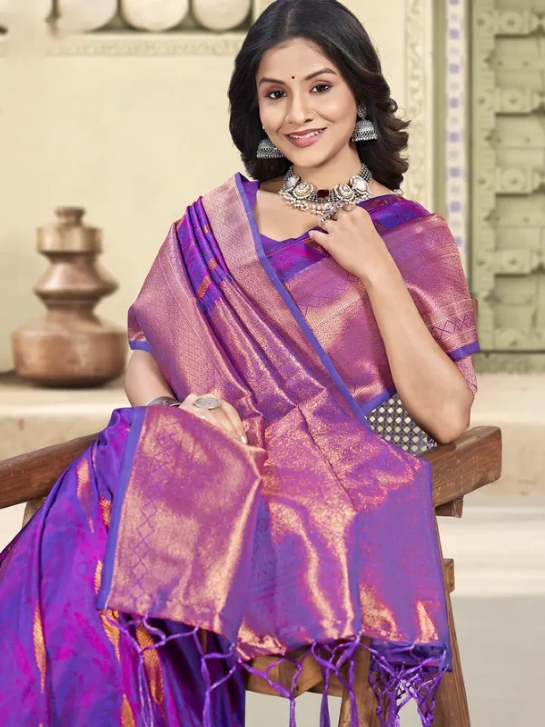 Purple Silk Saree view 2
