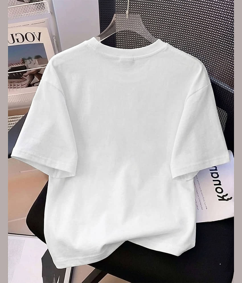 AUSK Women Cotton Blend Printed Oversized Fit Round Neck T-Shirt ( White ) view 2