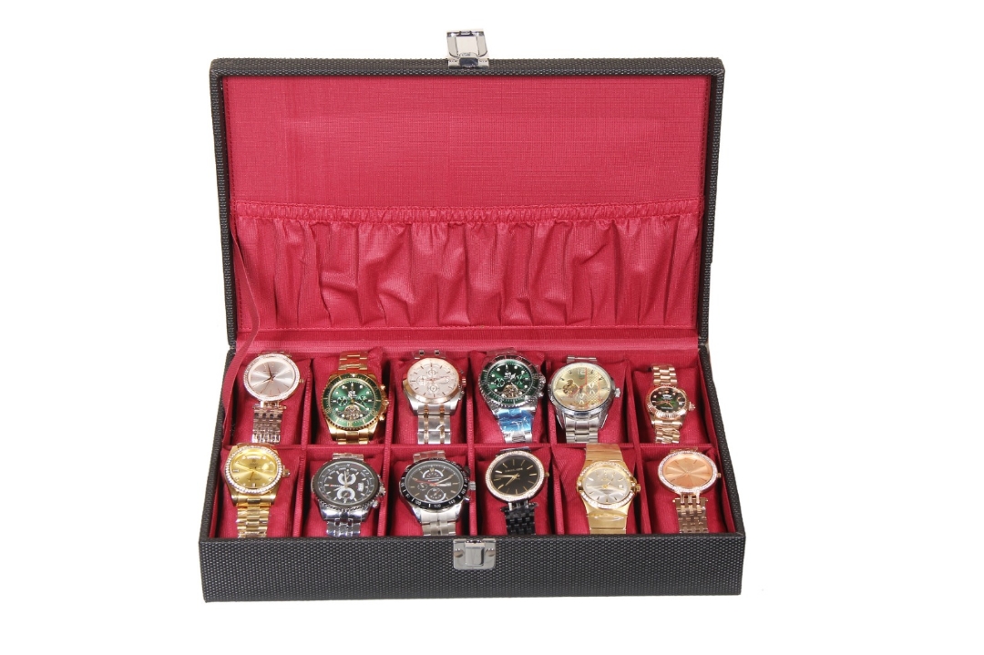Sukeshcraft 12 Slot Premium Watch Box for Men, Grain pu with Grey Velvet Interior, Lockable Watch Organizer Case view 2