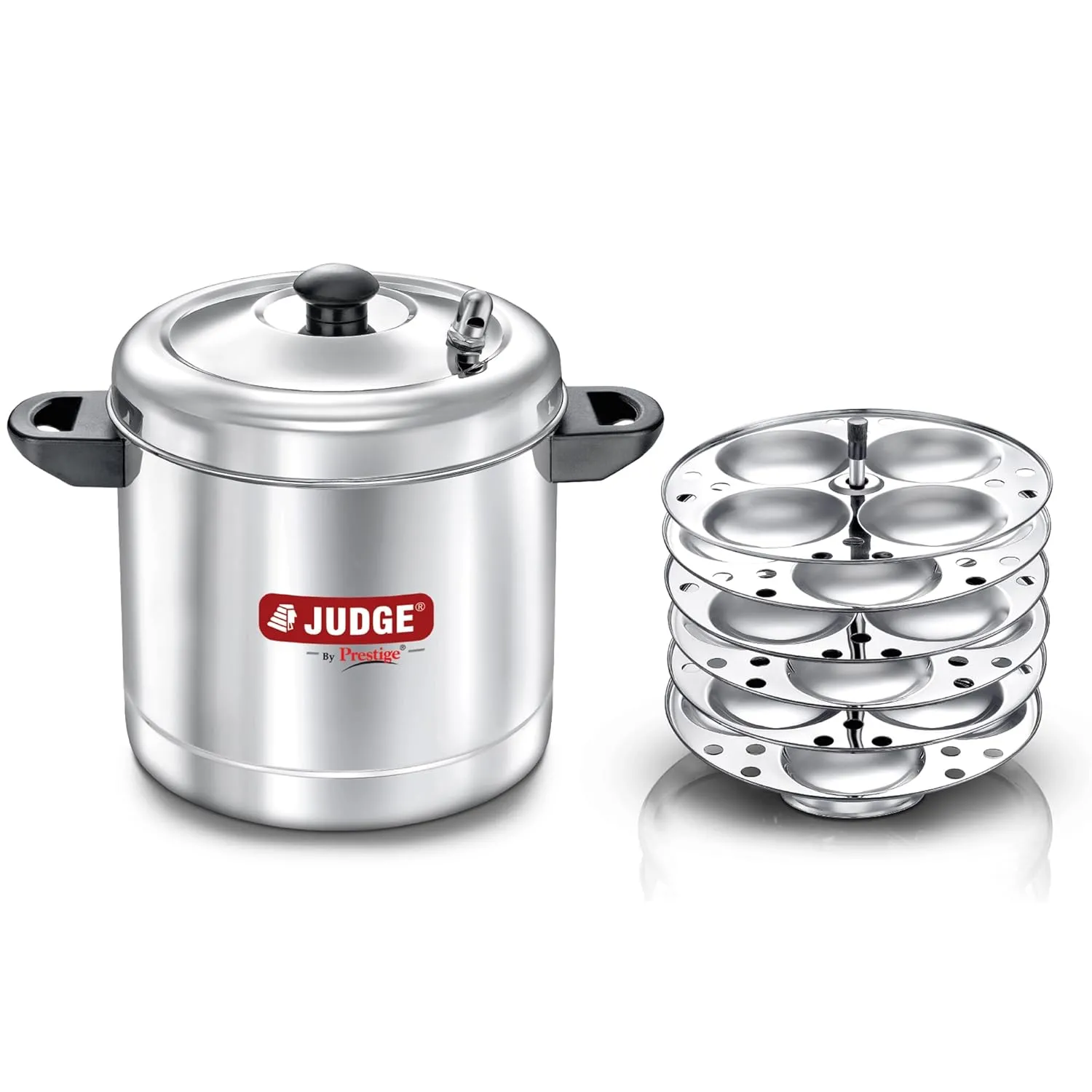 Judge by Prestige Stainless Steel Idli Cooker with 6 Plates,1.5 Liters|Induction and Gas Stove Compatible