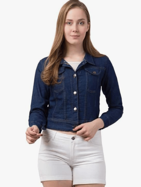 Shaira Fashion Women Long Sleeves Denim Dark Blue Regular Jacket