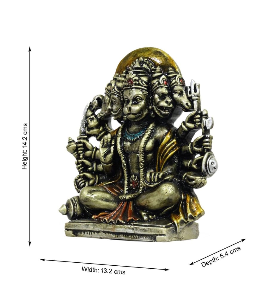 COPPERHOARD Multi Gold Colour Resin Panchmukhi Hanuman Murti Vintage Statue for Home Temple view 2