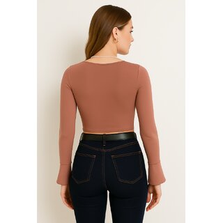 ATLIES Womens Solid Onion Pink Flared Sleeve Crop Top view 2