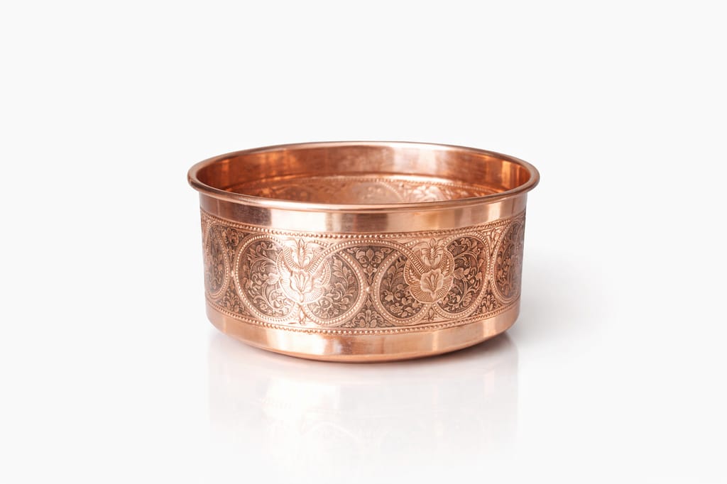 Handcrafted Engraved Pure Copper Storage Bowl with Traditional Floral Design view 2