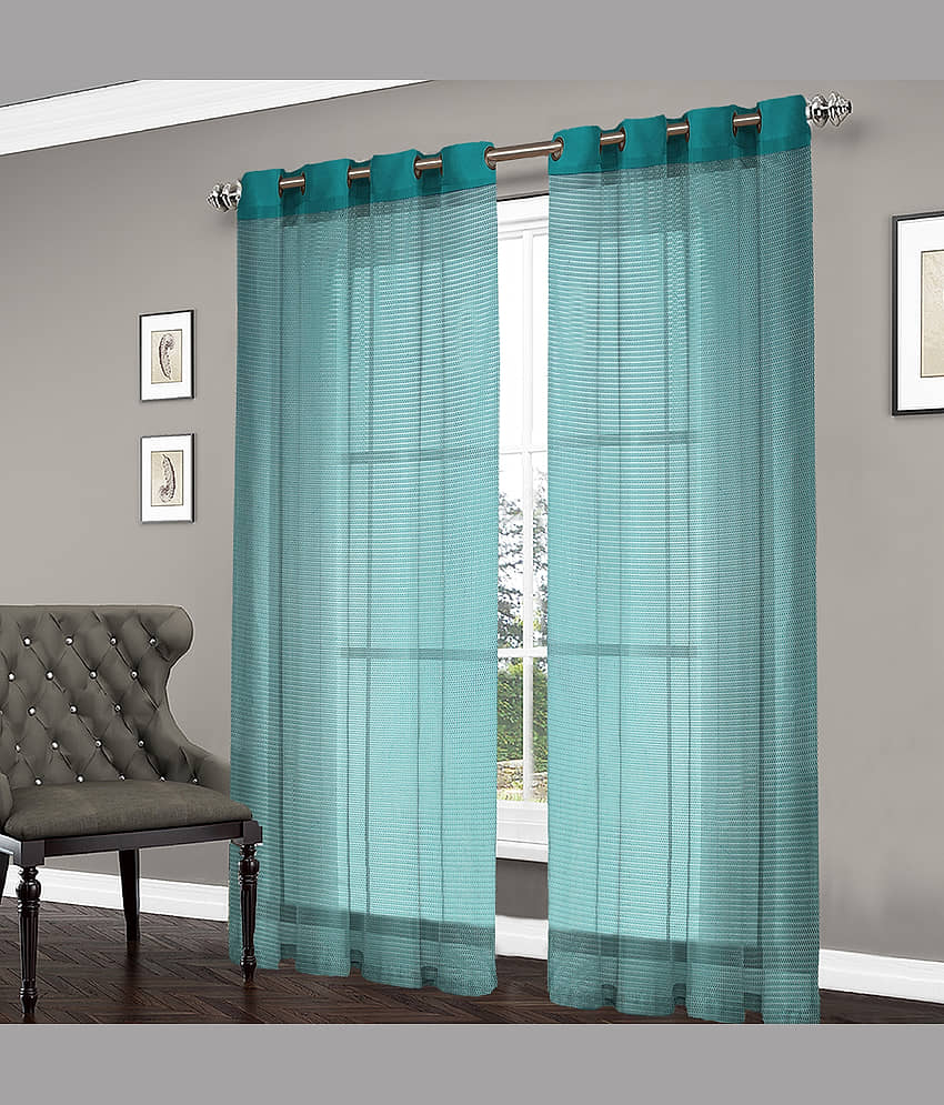 Home Candy Set of 2 Door Transparent Eyelet Polyester Green Curtains ( 213 x 120 cm )