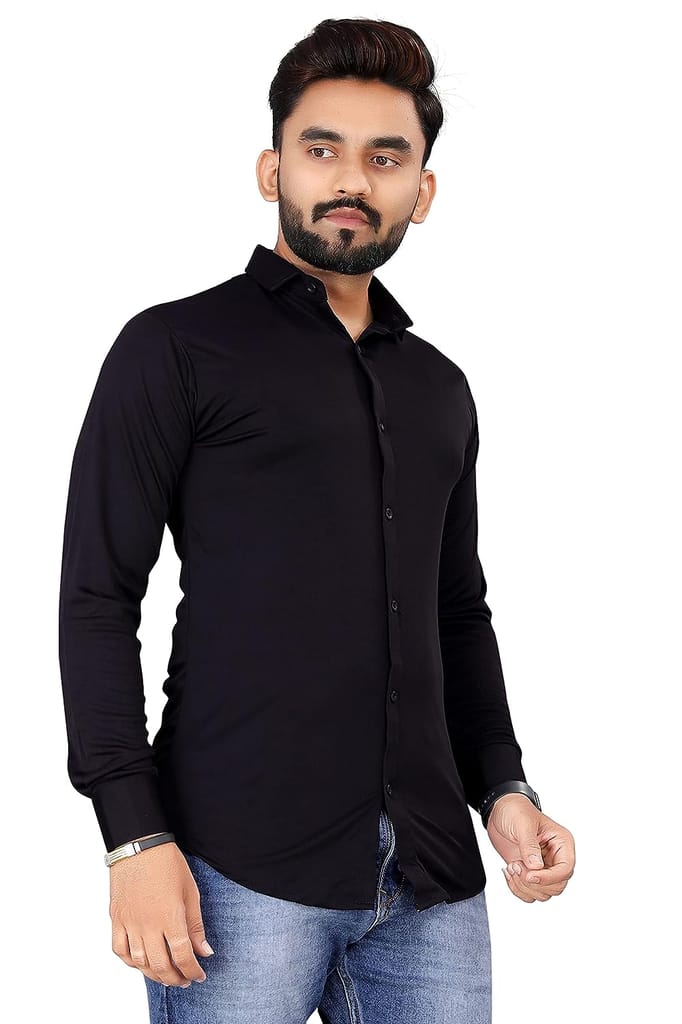 Men's Solid Slim Fit Lycra Casual Shirt view 2