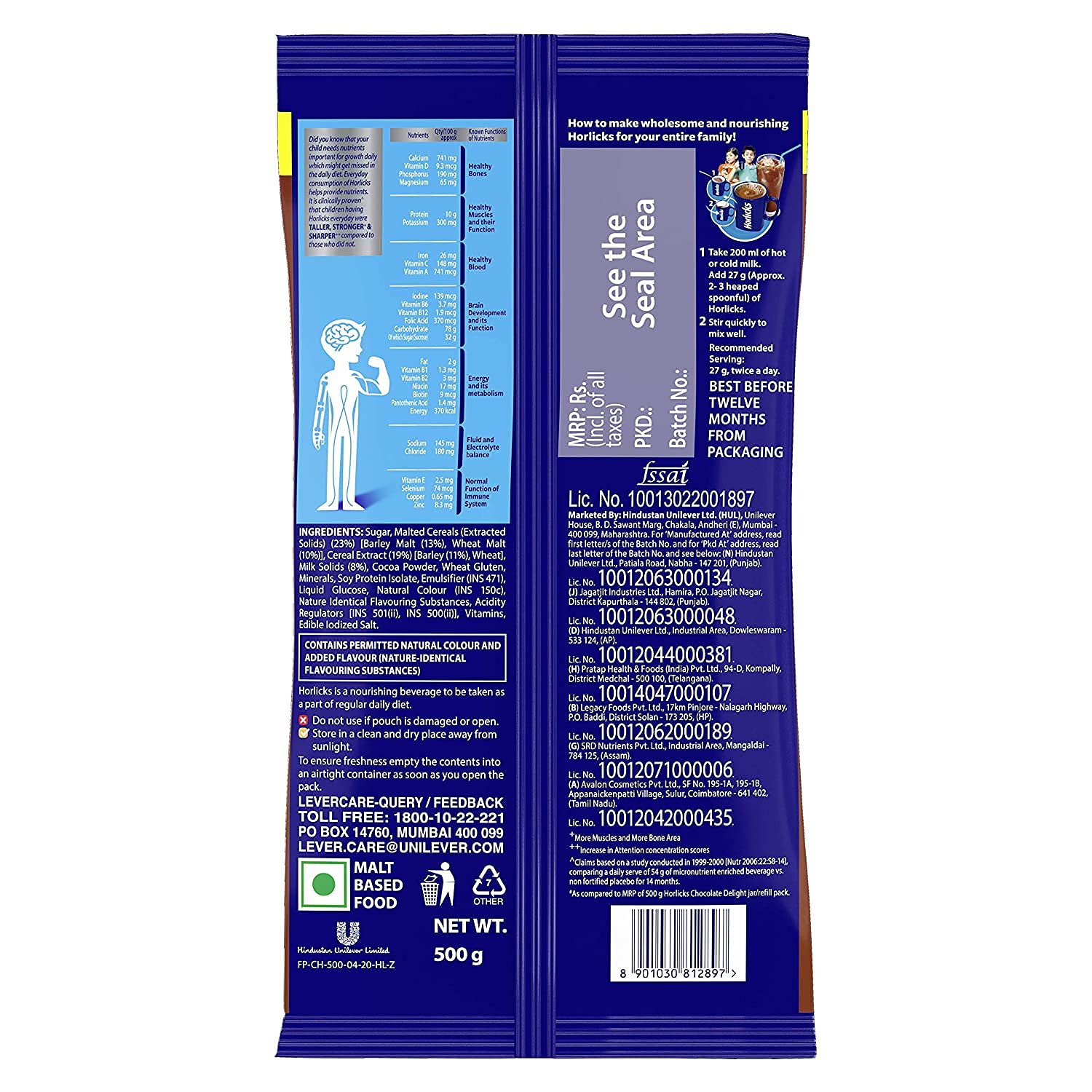 Horlicks Health & Nutrition Drink - Chocolate Delight, 500 gm view 2