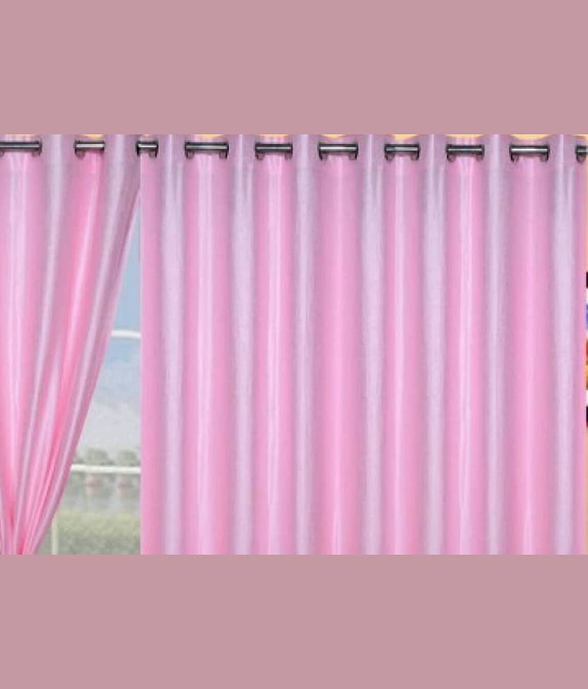 N2C Home Solid Semi-Transparent Eyelet Curtain 7 ft ( Pack of 3 ) - Pink view 2