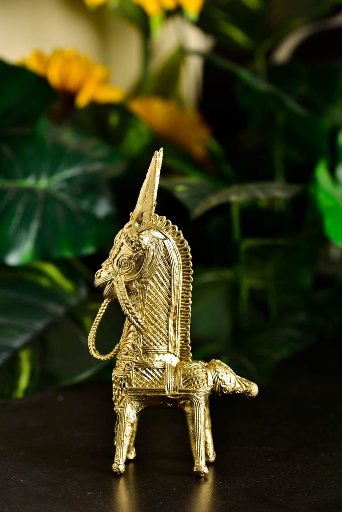 SOWPEACE Handcrafted dhokra Art Horse “The Golden Gump” Brass showpiece, Premium Artisan Made Tabletop Home Decor for Living R view 2