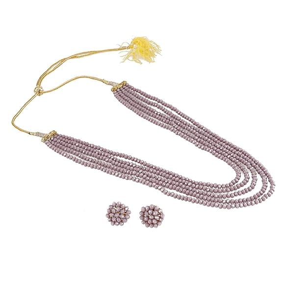 Manbhar Gems - Crystal Gemstone Beads Necklace Set for girl and Women 5 Purple layer Mala With Stud Earring stylish traditional Beaded Fashion jewellery