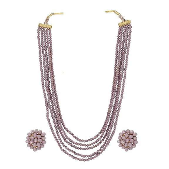 Manbhar Gems - Crystal Gemstone Beads Necklace Set for girl and Women 5 Purple layer Mala With Stud Earring stylish traditional Beaded Fashion jewellery view 2