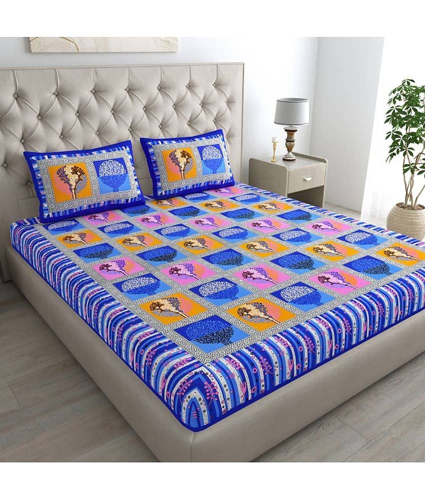 Cosito Cotton 1 Double Bedsheet with 2 Pillow Covers ( Blue )