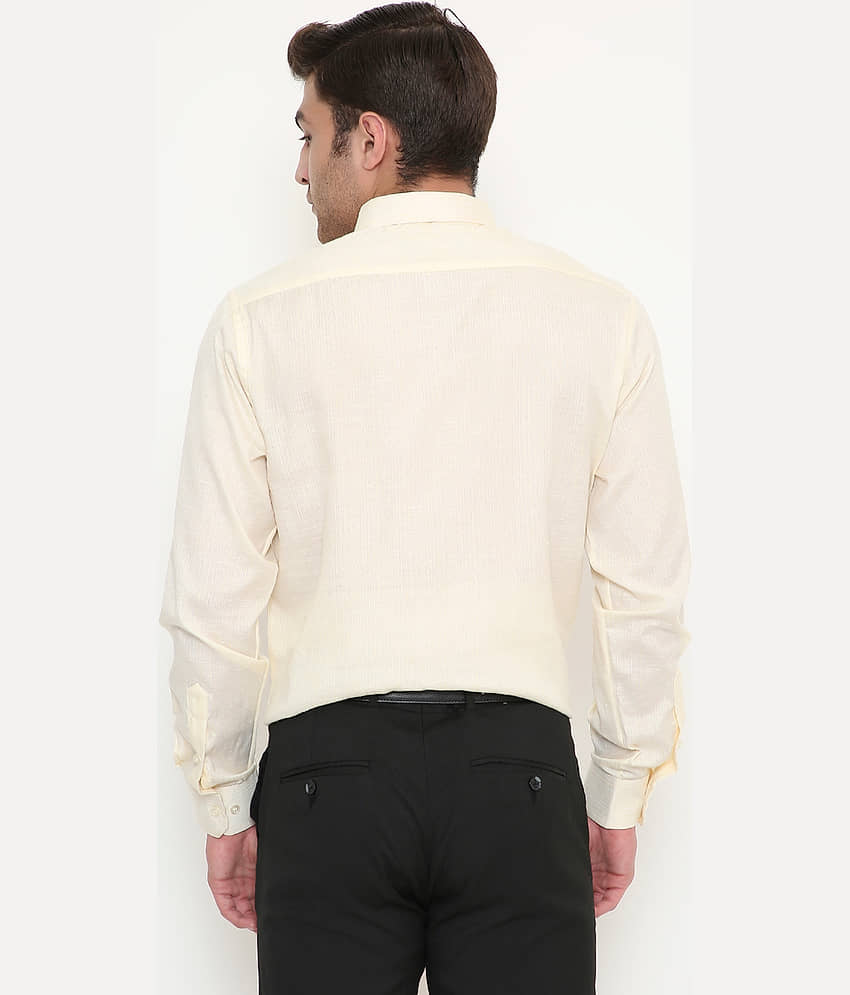 Maharaja Cotton Blend Slim Fit Full Sleeves Men's Formal Shirt - Beige ( Pack of 1 ) view 2