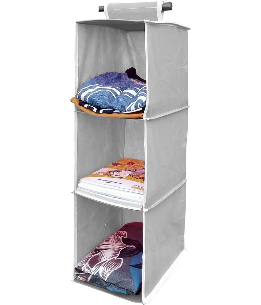 Sh Nasima 3 Shelf Closet Cloth Organizer Wardrobe Organiser Hanging Organizer for Almirah Regular Organizer Grey Pack Of 1 view 2