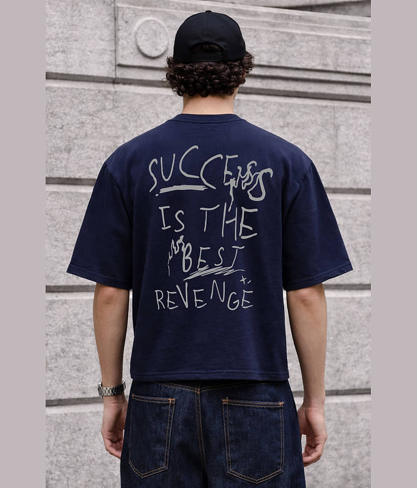 FTX Men Cotton Blend Oversized Fit Printed T-Shirt ( Navy ) view 2