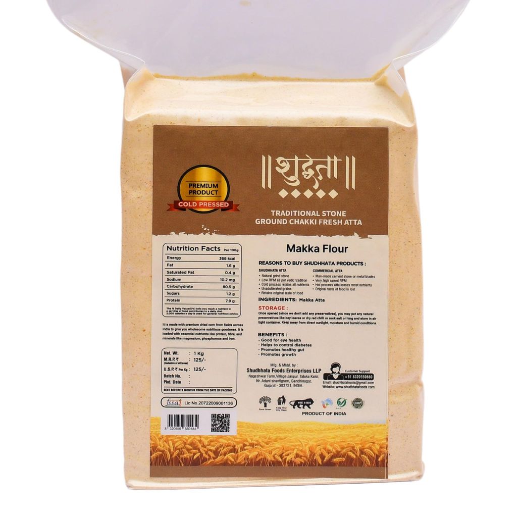 Shudhaata Premium Makka Atta (1kg) - Wholesome Dried Corn Flour Packed with Nutrients view 2