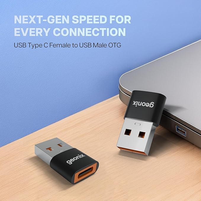 Geonix Befit U3 USB 3.0 Type-C Female to USB-A Male OTG Adapter, 5Gbps High-Speed Data Transfer, Compact, Portable & Durable Aluminum Alloy, Universal Compatibility for Laptops & More (Black & Orange) view 2