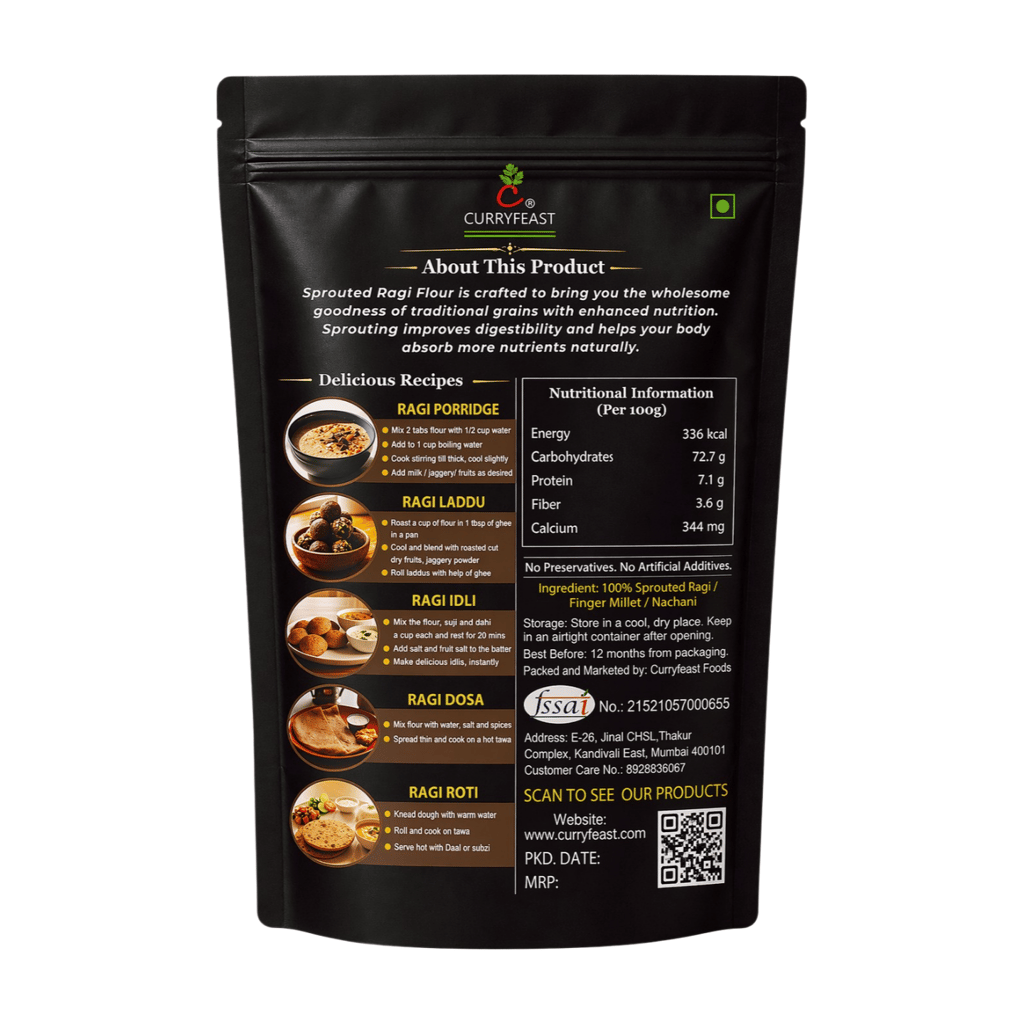 Curryfeast Sprouted Ragi Flour (Nachni Satva) / Gluten free/ Sugar free / 100% Natural/No Preservatives / 500gms view 2