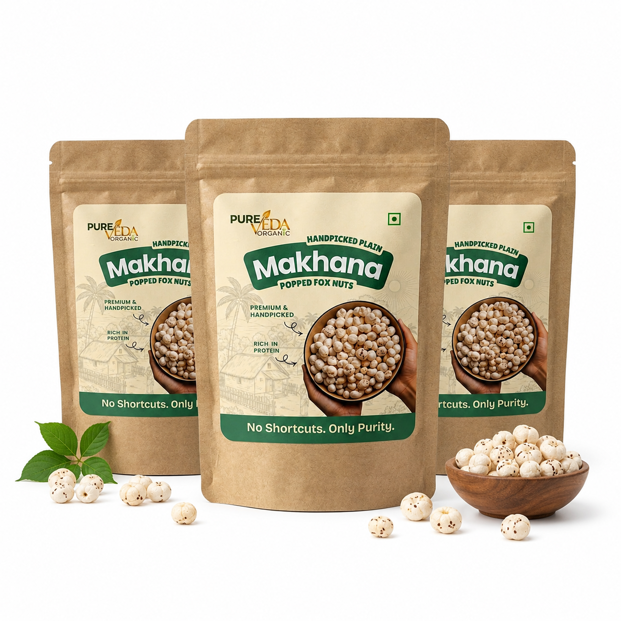 Pure Veda Organic Plain Makhana Pack of 3 (100g Each)