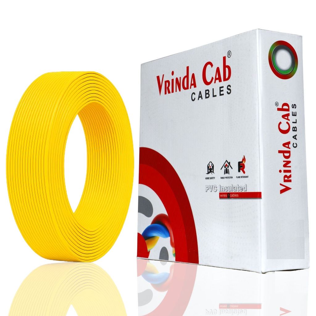 VRINDACab Yellow 1.5MM 90 MTR Wire | FR PVC Insulated Multi Strand CCA Copper Electrical Cable | Flame Retardant House Wiring Wire for Domestic & Industrial Use