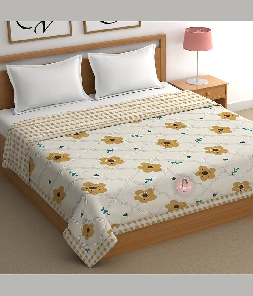 chhavi india Cotton Floral Double Size Comforter ( 220 x 220 cm ) - Yellow ( Pack of 1 ) view 2