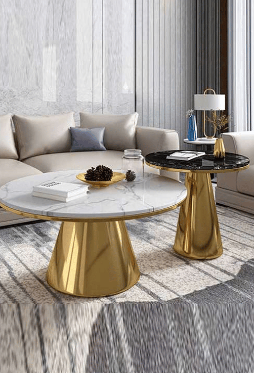 Next Bey Conic Duo Coffee Table With Gold Finish and Marble Top view 2