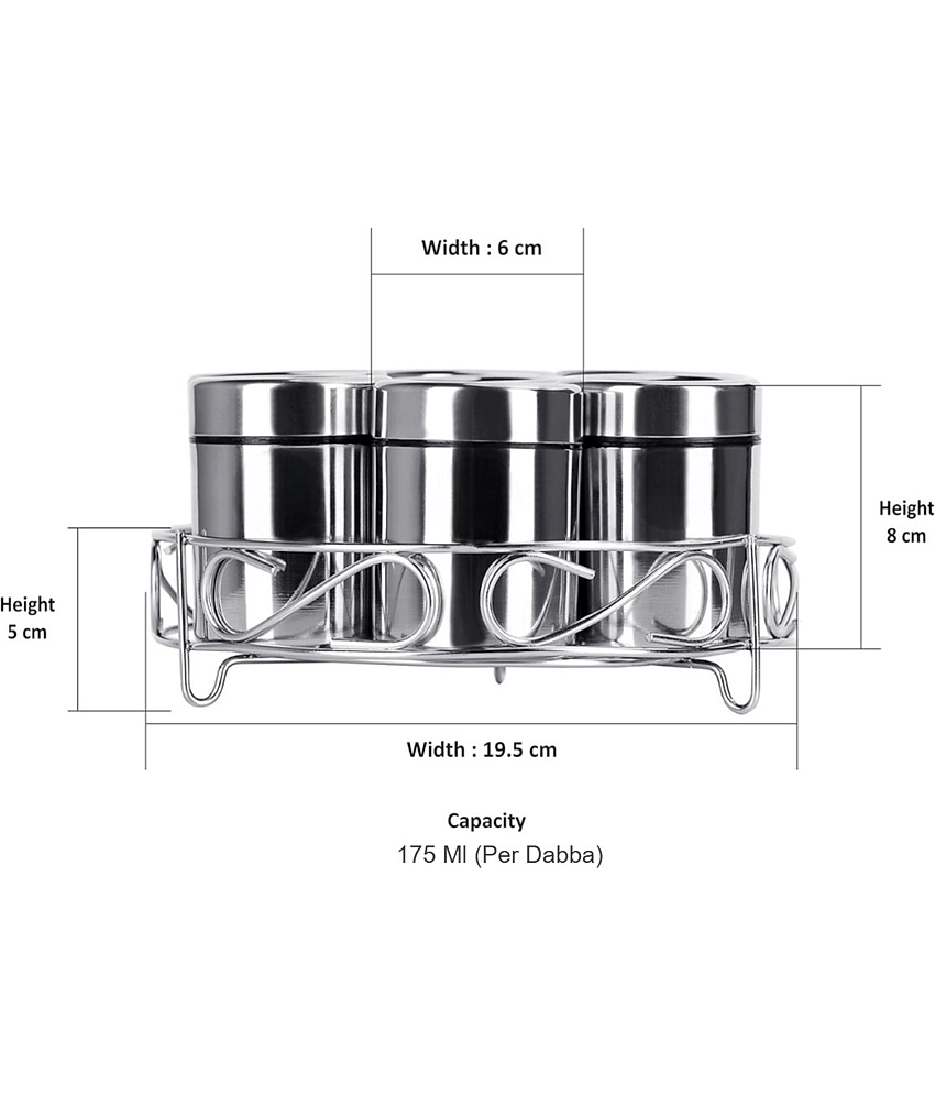 STEEPLE Stainless Steel Silver Spice Container ( Set of 7 ) view 2