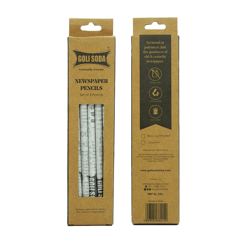 Goli Soda Upcycled Plain Newspaper Pencils (Pack Of 5) view 2