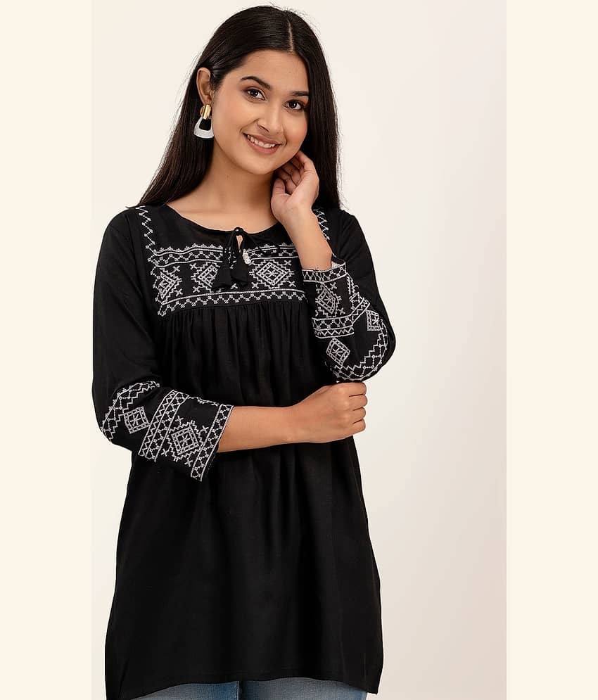 feranoid Women's Viscose Rayon Tunic ( Black )