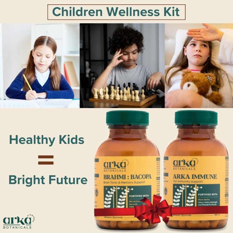 Arka Botanicals Brahmi & Immune Boosting Wellness Kit for Children | Natural Ayurvedic Formula for Brain Development & Memory Support | Includes Saponins for Overall Wellness view 2