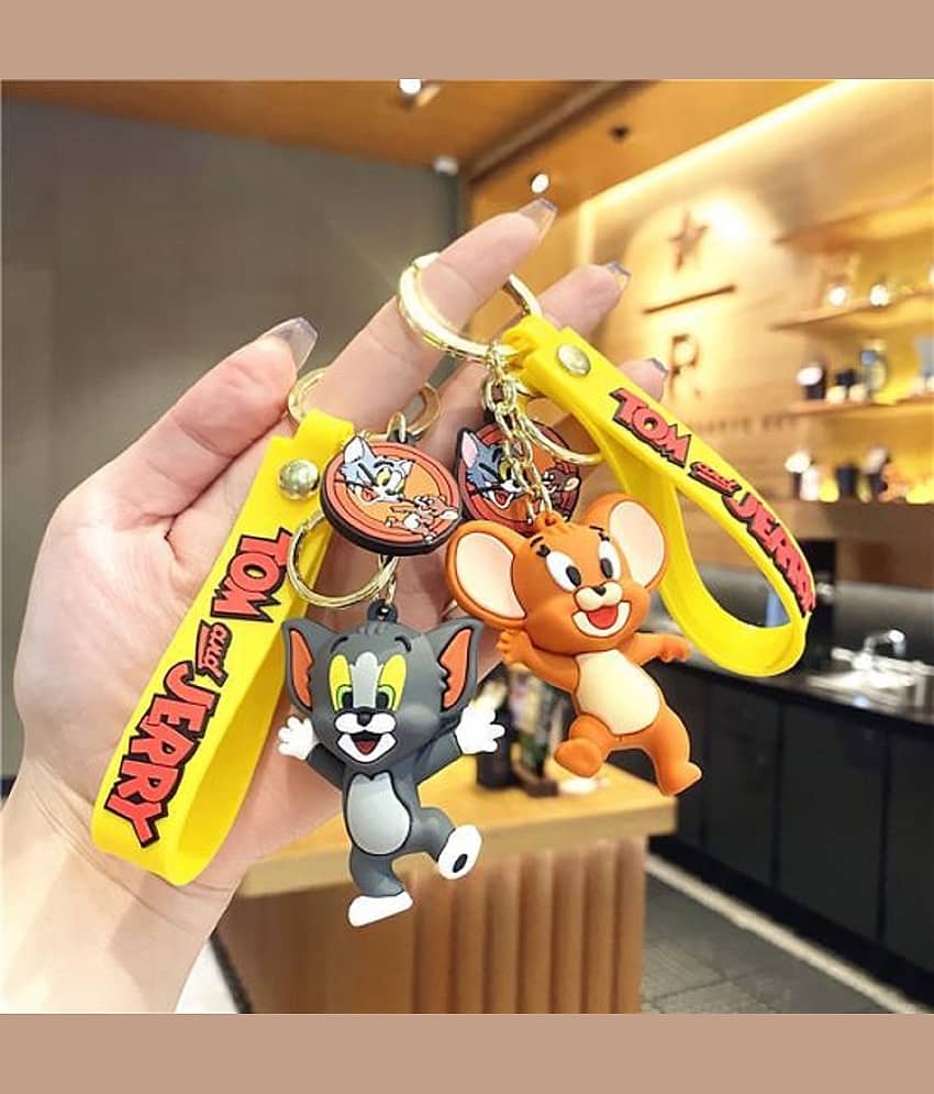 GT Gala Time Cute Yellow Tom Jerry Cartoon 3D Silicone Key Chain bag Charm For Girls and Woman Kids Key Chain