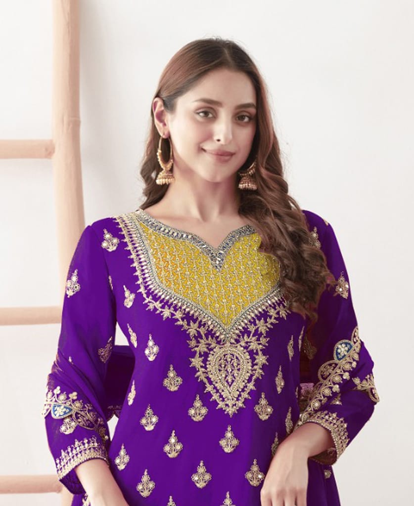 Premium Magenta Chinon Palazzo Suit for Women Wear view 2