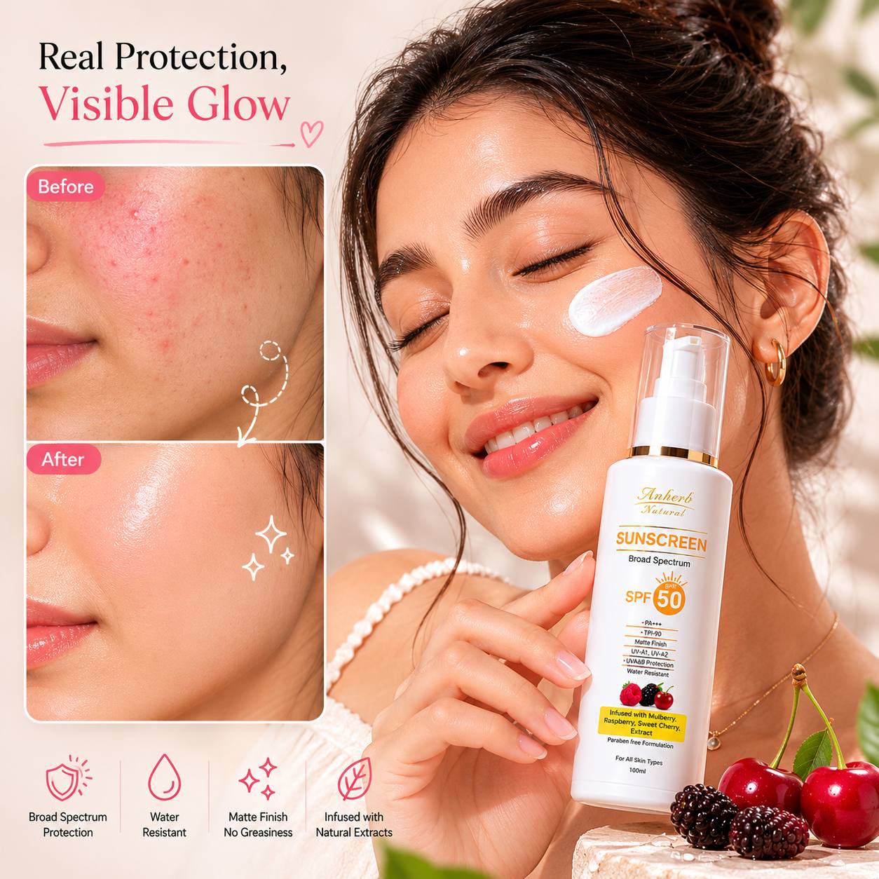 Anherb Natural SPF 50 Sunscreen Lotion, UVA & UVB Protection, Broad Spectrum PA+++ Sunscreen - 100ml view 2