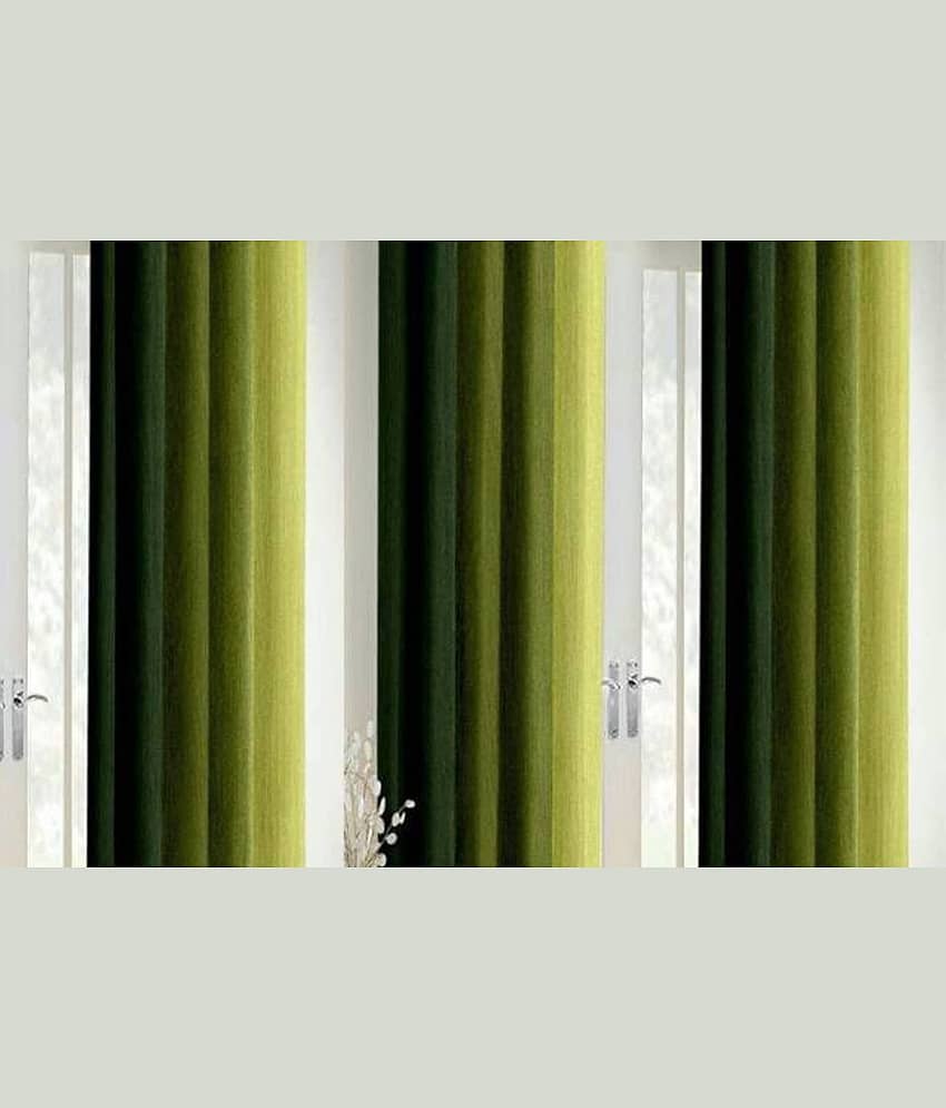 N2C Home Solid Semi-Transparent Eyelet Curtain 5 ft ( Pack of 3 ) - Green view 2