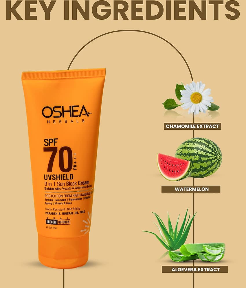 Oshea Herbals UVSHIELD 9 In 1 Sun Block Cream SPF-70 PA+++60Grams view 2