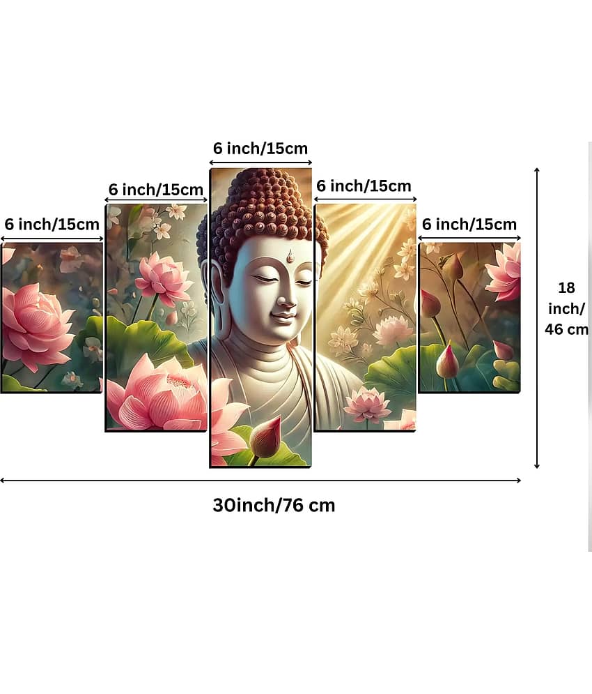 SNDArt Set Of 5 Lord Buddha Wall Paintings For Living Room Decorative Gift Items 18 x 30 inch view 2