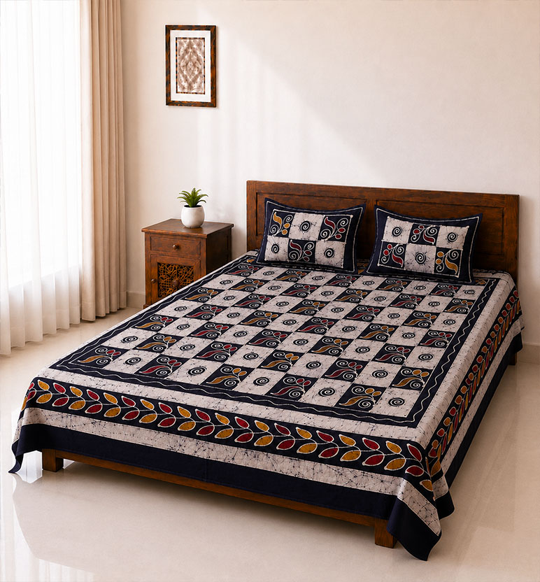 Handcrafted Batik Cotton Double Bed Bedsheet view 2