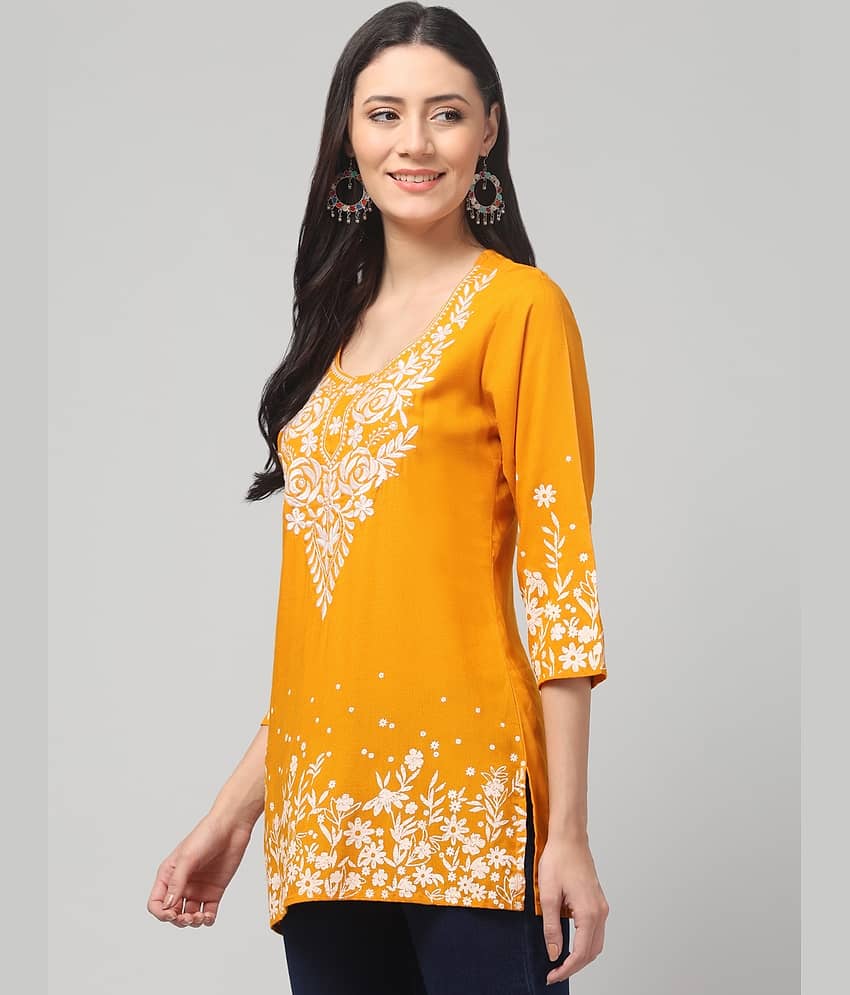 Aura Glam Women Rayon Embroidered A-line Kurti ( White ) view 2