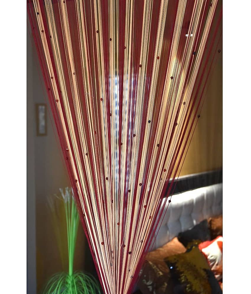 Homefab India Beaded Semi-Transparent Eyelet Long Door Curtain 9ft (Pack of 2) - Maroon view 2