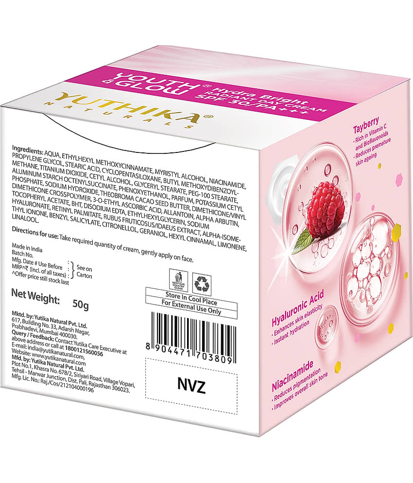 Yuthika Youth & Glow Hydra Bright Radiant Day Cream 50g, SPF30 PA+++ Dermatologically Tested, Tayberry Active Face Cream view 2