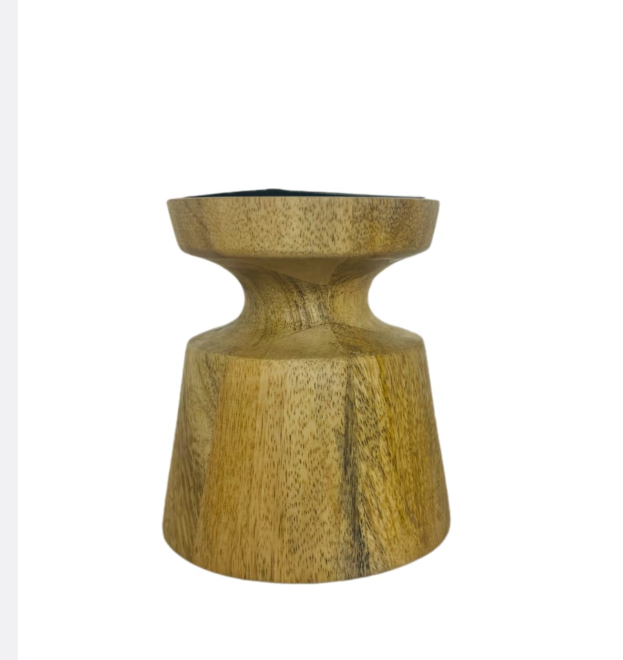 Round shaped beautiful Wooden candle holder 13cm view 2