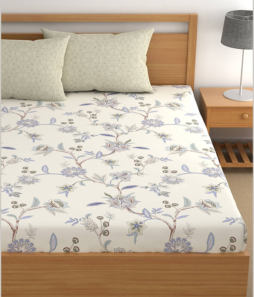 chhavi india Microfiber Floral 1 Double King Size Bedsheet with 2 Pillow Covers - Off White view 2