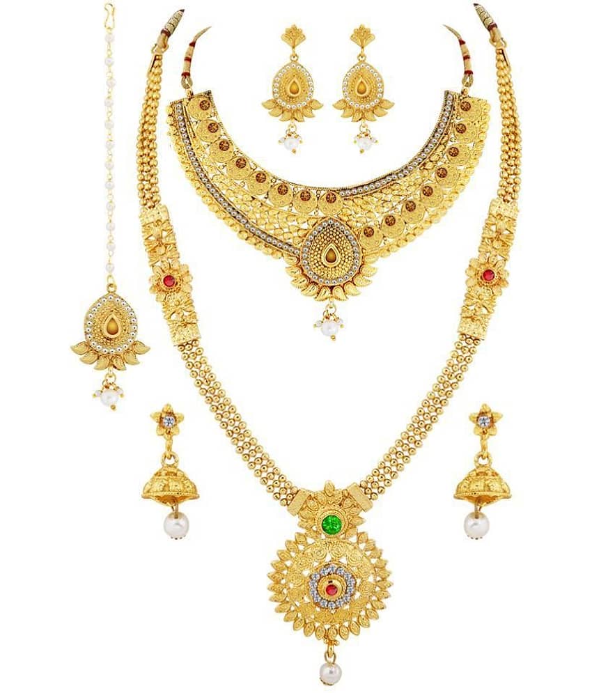 N M CREATION Alloy Golden Choker Traditional Gold Plated Necklace set Combo view 2