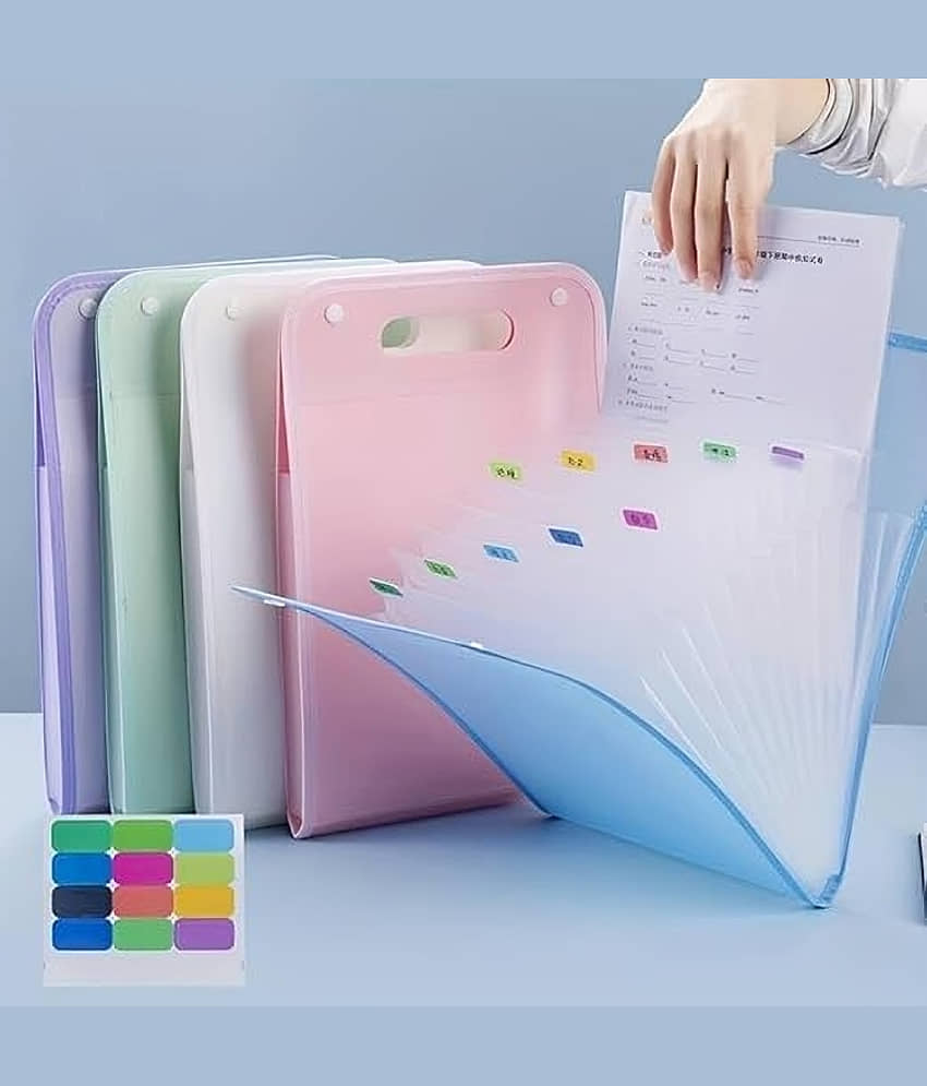 Multi Deal 13 Pocket Document File Folder with Handle – Expanding Plastic File Organizer for Certificates, Office Papers, School Assignments and Travel Documents - Pack of 1 view 2