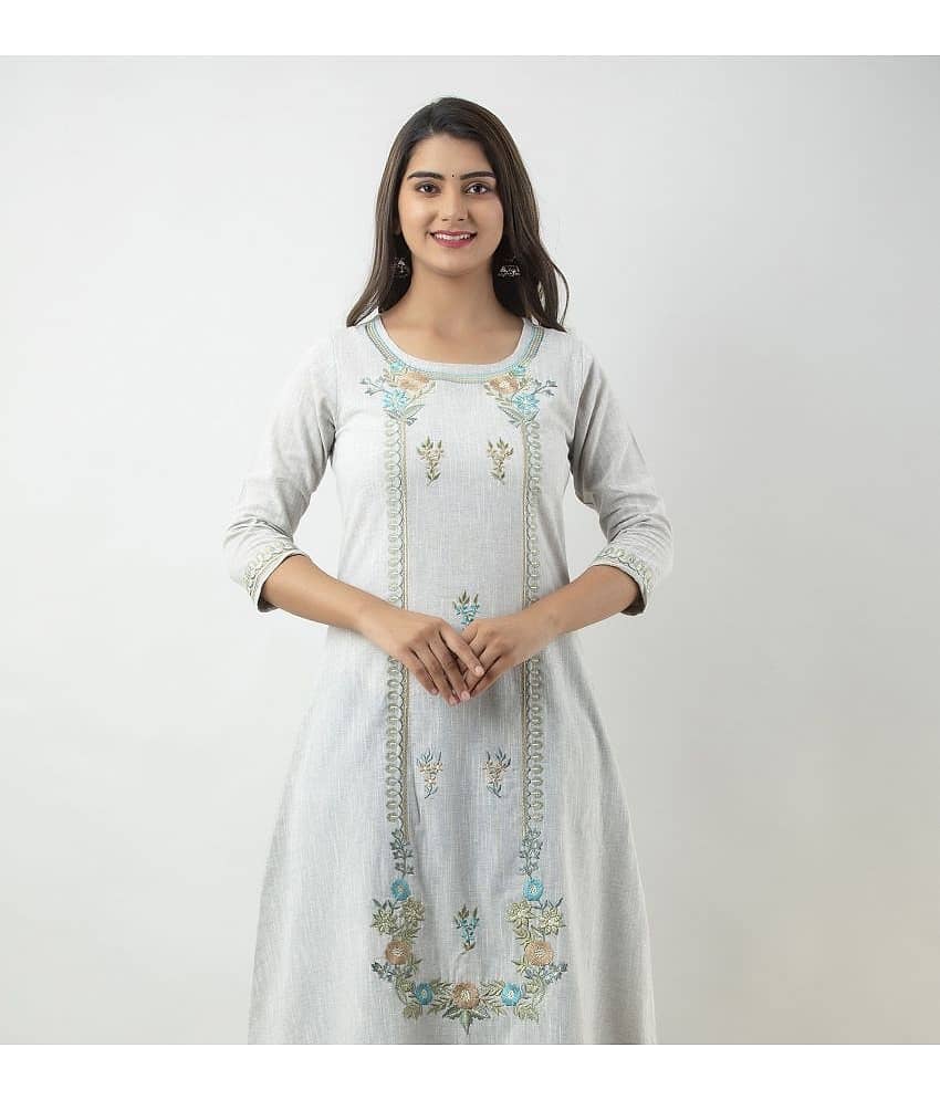 MAUKA - Silver Cotton Women's Flared Kurti ( Pack of 1 ) view 2