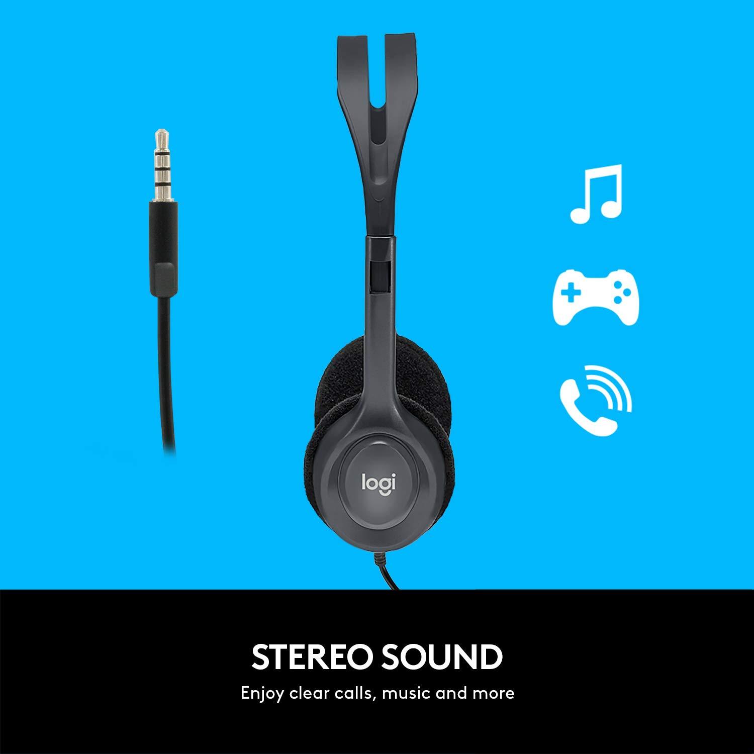 Logitech H111 Wired On Ear Headphones With Mic Black view 2