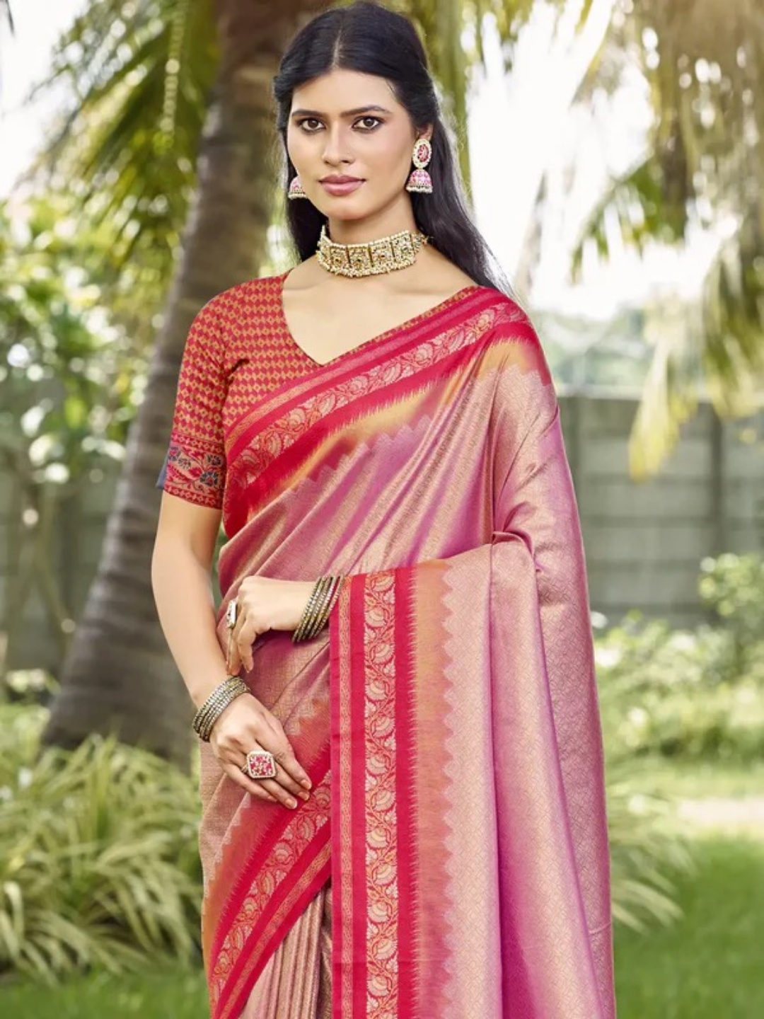 Pink Silk Saree view 2
