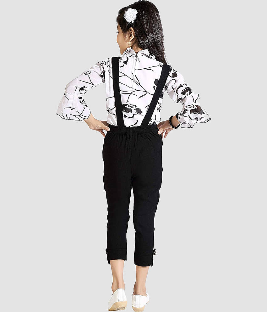 9stiches - Black & White Georgette Girls Top With Dungarees ( Pack of 1 ) view 2