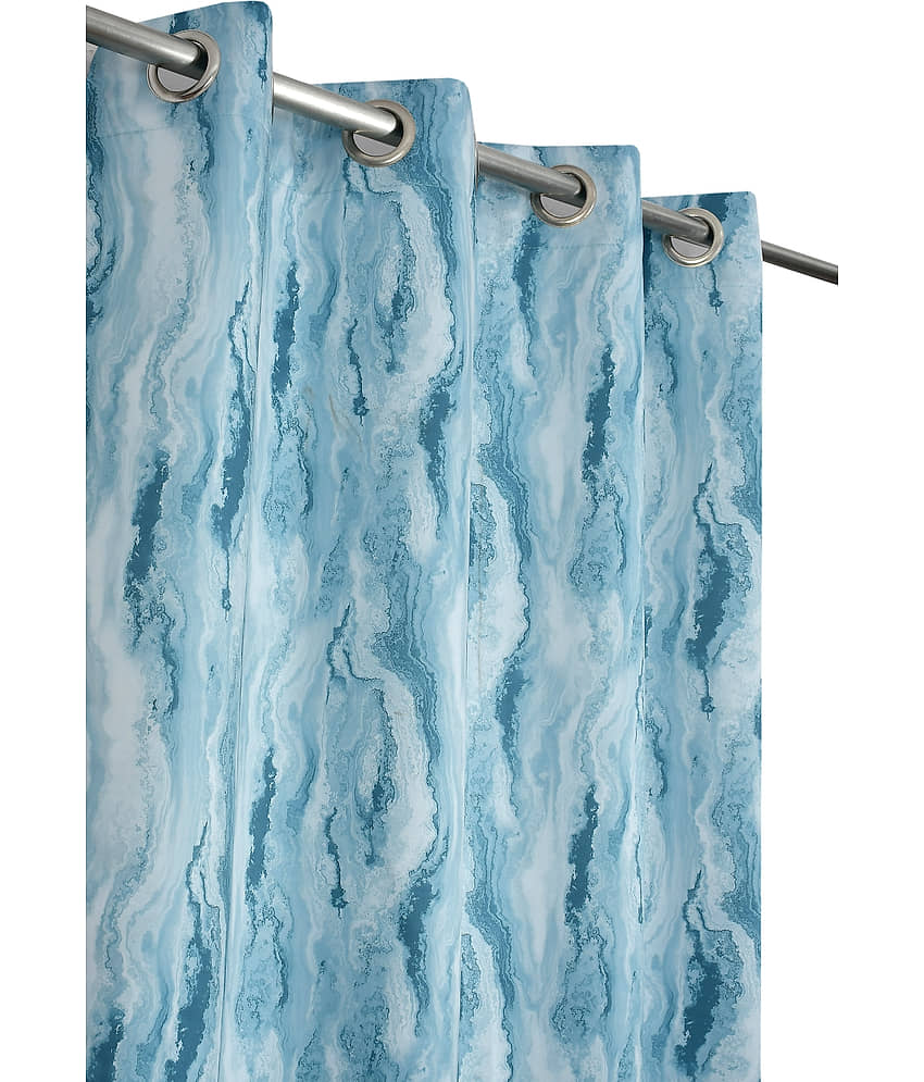 Kraftiq Homes Floral Blackout Eyelet Curtain 5 ft ( Pack of 2 ) - Blue view 2