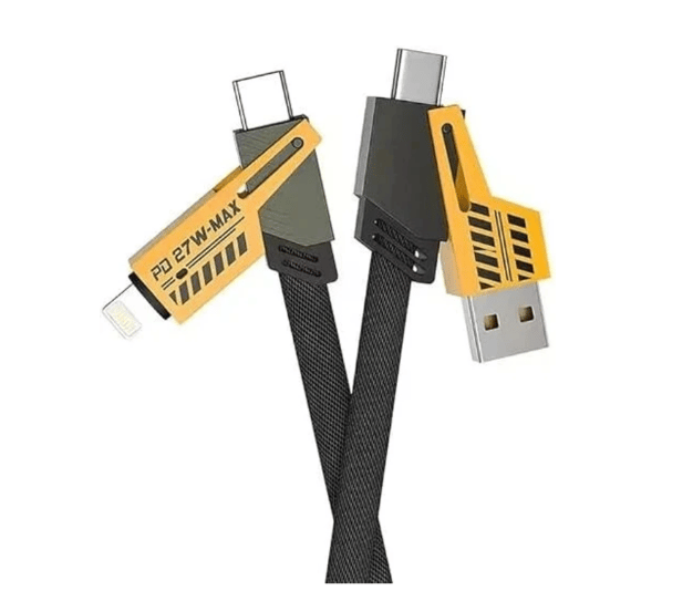 4-in-1 Fast Charging Cable – Multi USB Cable with USB-A, Type-C, Lightning, Micro USB Connectors – 65W Durable Nylon Braided Cable for Android, iPhone, Tablets, Power Banks